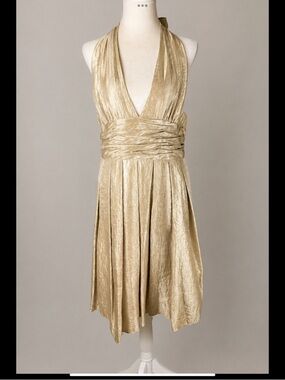 Adrianna Papell Champagne Gold Halter Cocktail Dress 14Wedding Guest Party Dress